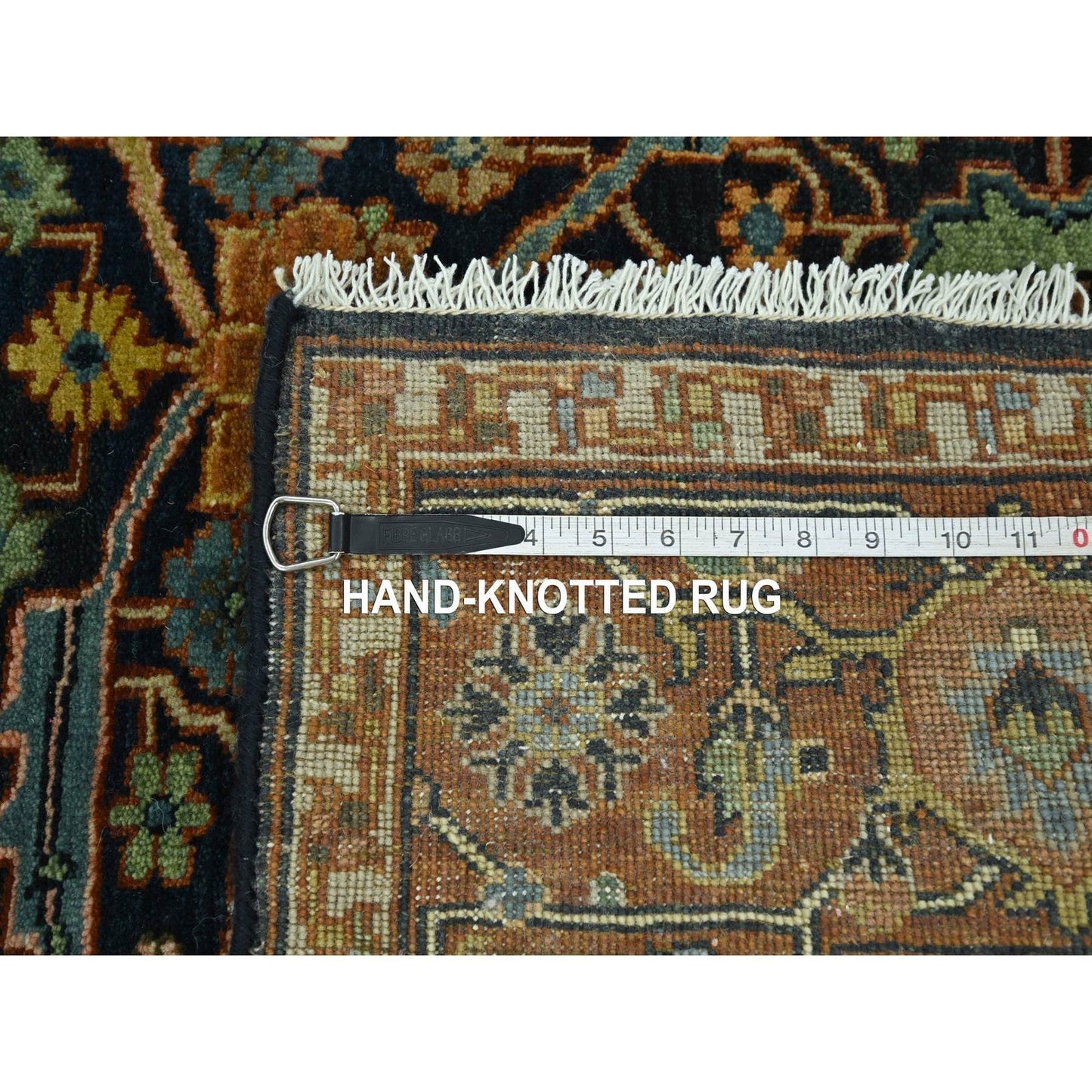 4'1"x6' Navy Blue Heris All Over Design Hand Knotted Soft Wool Pile Rug