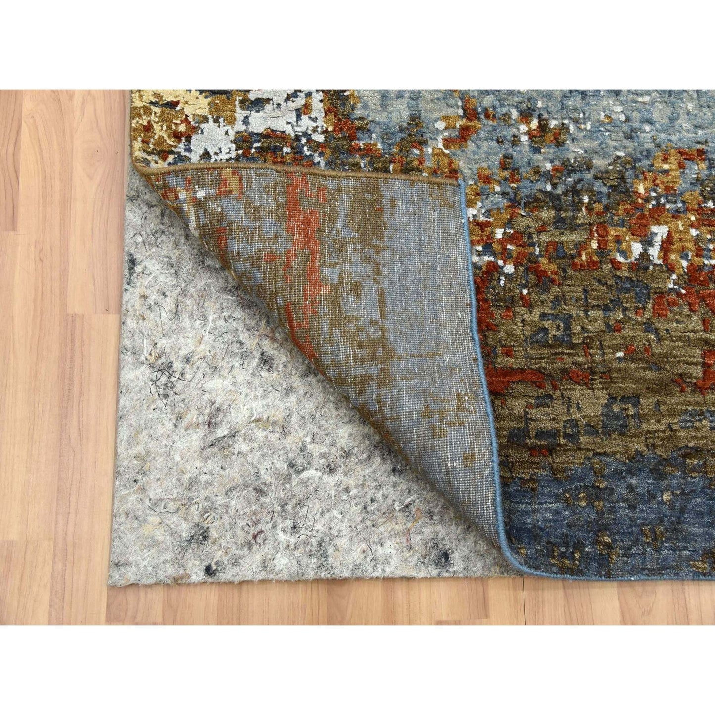 4'X10' Black Coral Abstract Design Wool Hand Knotted Wide Runner Rug