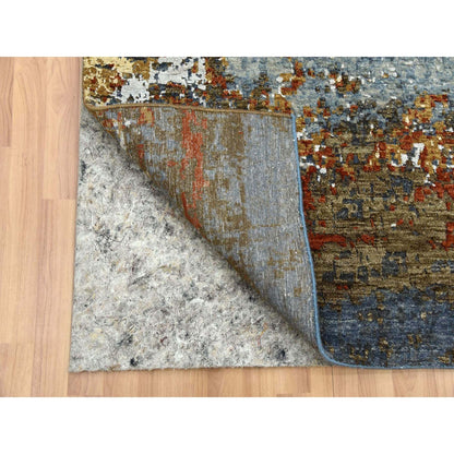 4'X10' Black Coral Abstract Design Wool Hand Knotted Wide Runner Rug