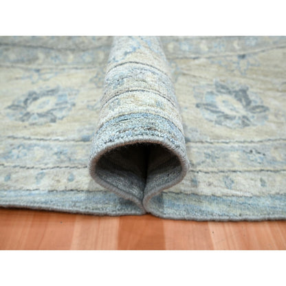 Blue Sickle Leaf Design Hand Knotted Wool Round Rug