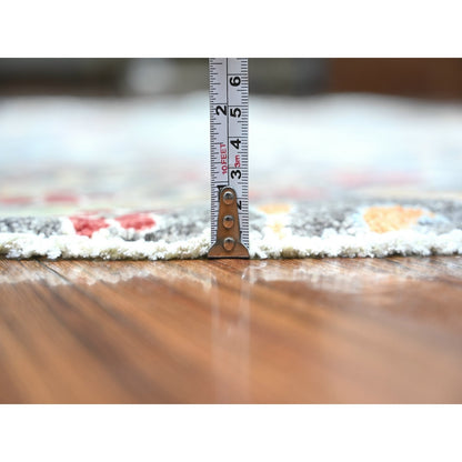 6'1"X6'1" Jet Black Hand Knotted Organic Wool Afghan Peshawar Round Rug