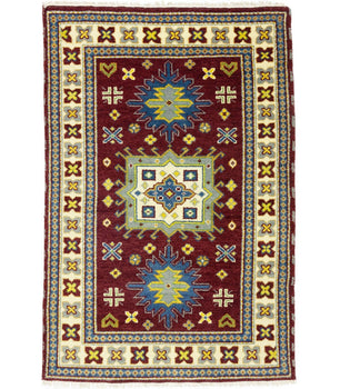 Kazak Maroon Red Geometric Tribal Oriental Rug