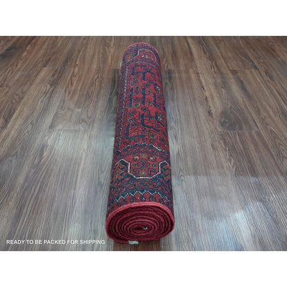 2'7"X9'5" Rich Red Afghan Khamyab Soft Wool Hand Knotted Runner Rug