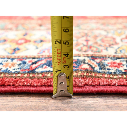 4'1"X5'9" Red Hand Knotted Afghan Super Kazak Medallions Design Wool Rug