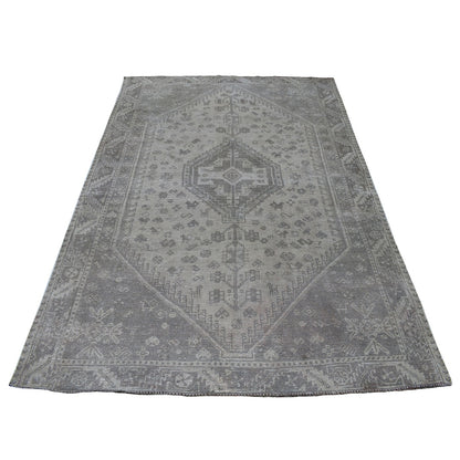 5'1"X7'4" Vintage Distressed Farsian Qashqairaz Hand Knotted Bohemian Rug