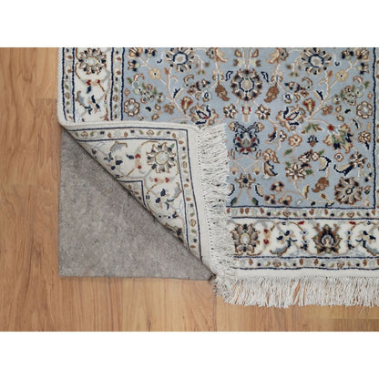 2'8"X10'1" Blue Wool And Silk Nain Floral Pattern Hand Knotted Runner Rug