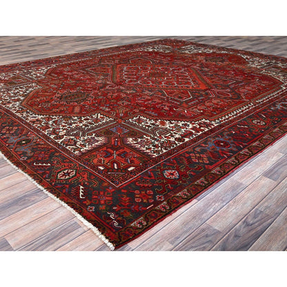 10'X12'5" Red 100% Wool Hand Knotted Semi Antique Zoroastrian Heris Rug