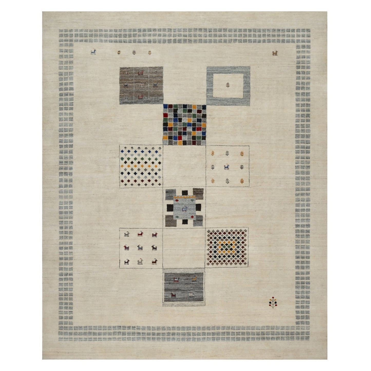 Rug 8'3"x10'2" White Modern Wool Hand Knotted Animal Figurines Lori Buft