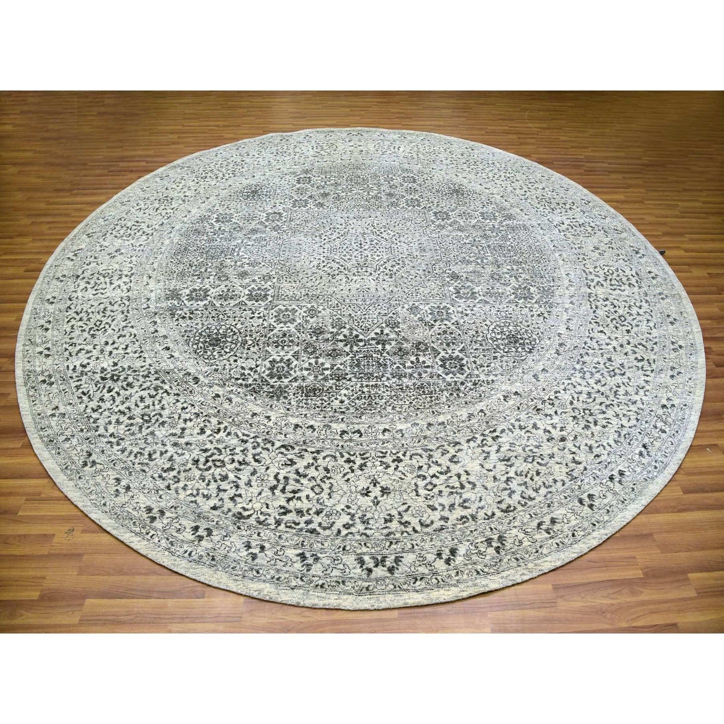 12'X12' Decorators White Hand Knotted Soft Wool Round Mamluk Dynasty Rug