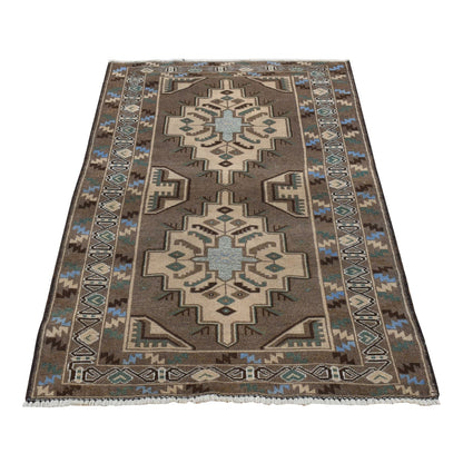 3'X5'2" Brown Washed Out Afghan Balooch Pure Wool Hand Knotted Rug