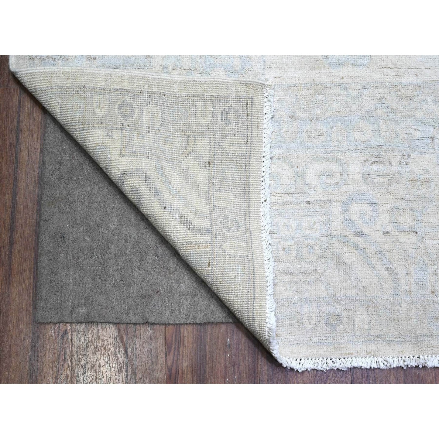 8'9"X11'7" Ivory Pure Wool White Wash Peshawar Hand Knotted Rug