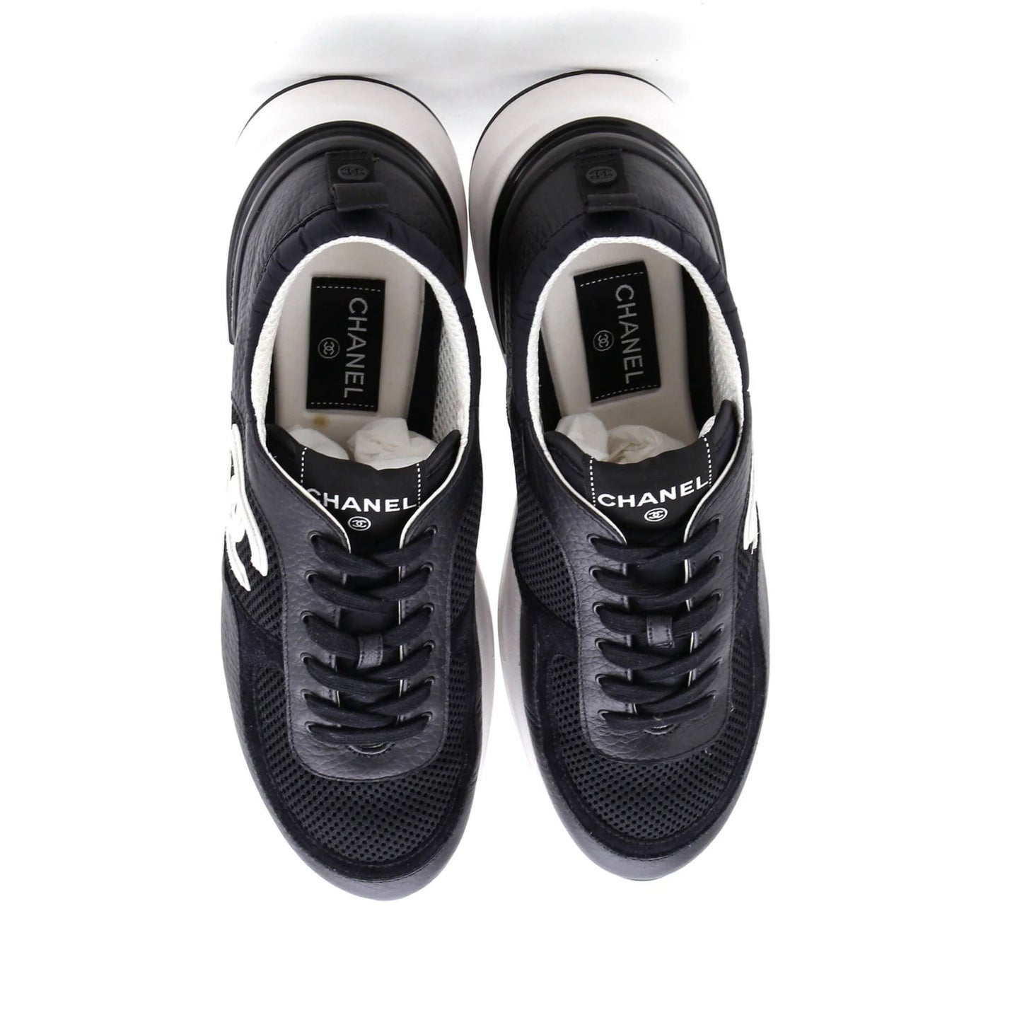 Chanel Women'S Cc Low-Top Sneakers Leather And Mesh