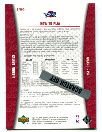 Lebron James 2003-04 Upper Deck Mvp Sportsnut #Sn90 Error Card