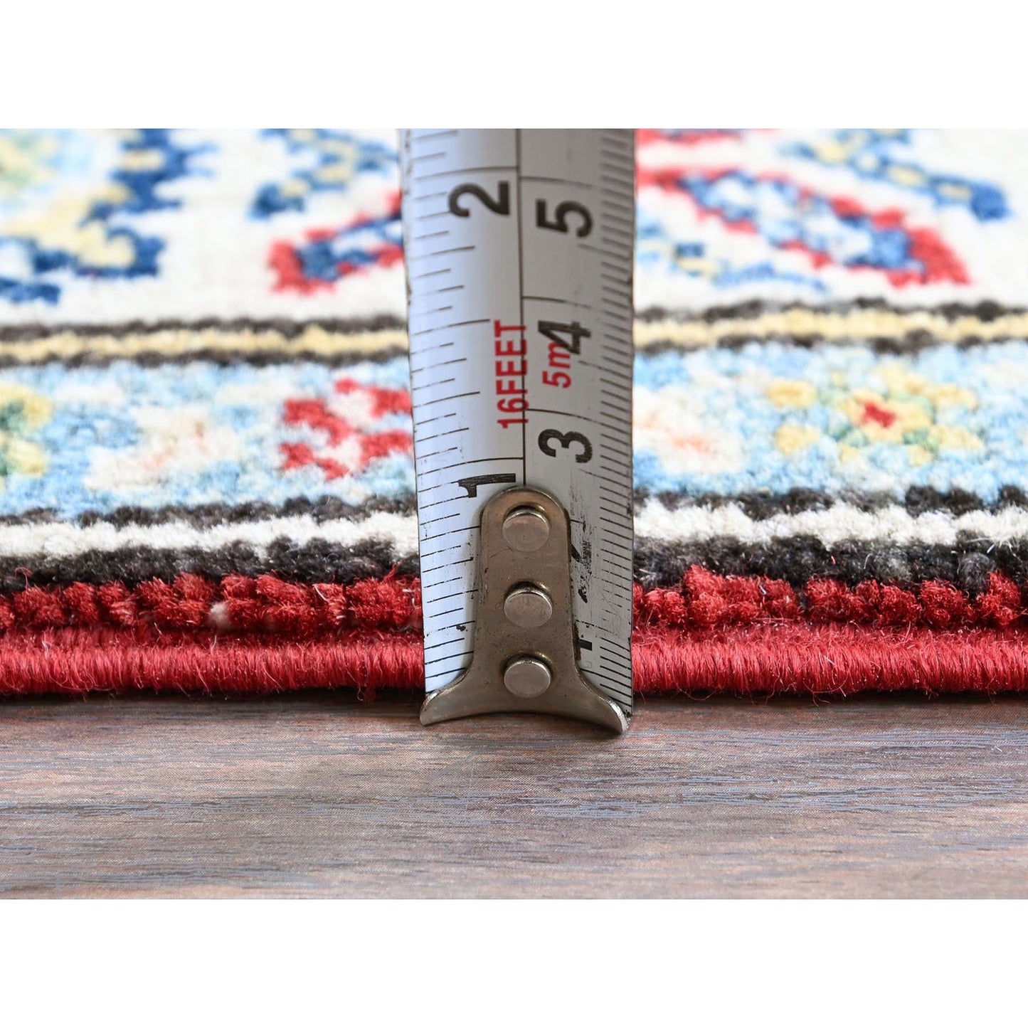 2'7"X6'7" Red Kazak With Geometric Design Soft Wool Hand Knotted Runner Rug