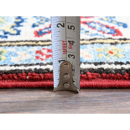 2'7"X6'7" Red Kazak With Geometric Design Soft Wool Hand Knotted Runner Rug