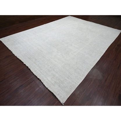 9'10"X13'9" Gray Afghan Angora Oushak Leaf Design Hand Knotted Wool Rug