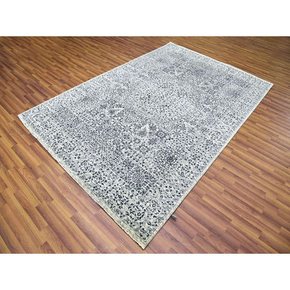 6'1"X9'3" White Hand Knotted Mamluk Dynasty Design Undyed 100% Wool Rug