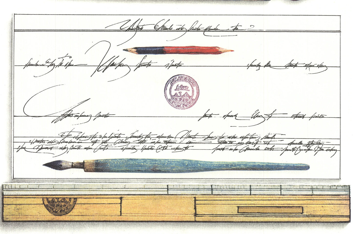 Saul Steinberg Crayon Et Paysage " Lithograph Contemporary Multicol