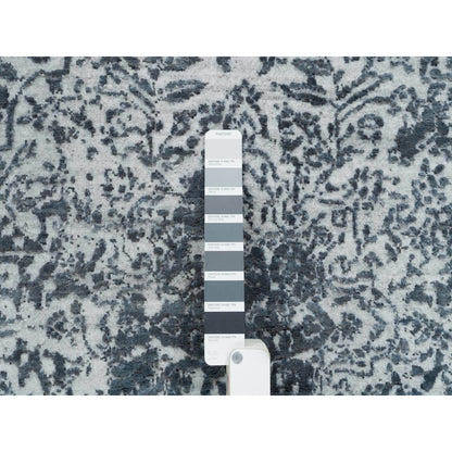 6'X6' Ice Gray Wool And Silk Broken And Erased Hand Knotted Oriental Rug