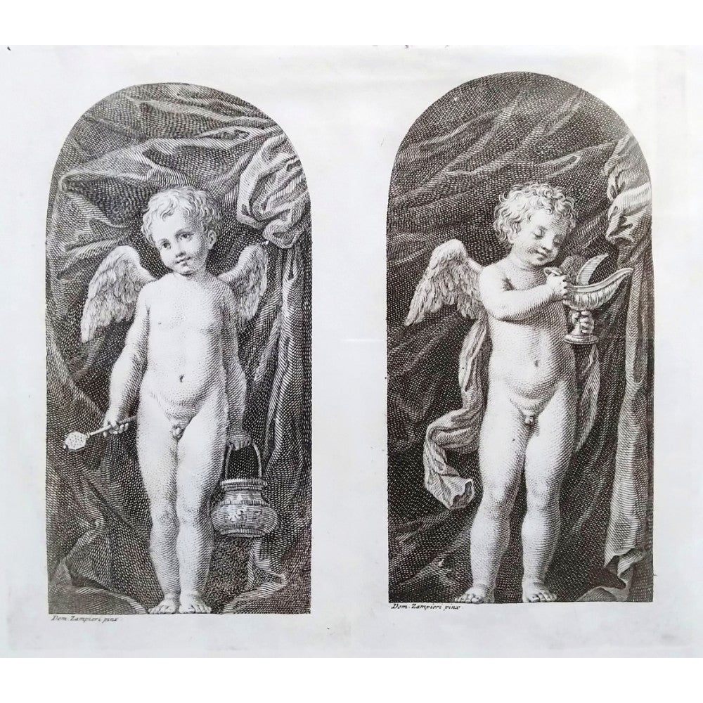 Francesco Bartolozzi After Domenichino 1762 Engraving -Four Angels Antique Print