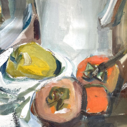 Ludwig Bock 1965 Original Gouache Still Life Painting  Apples & Pears  Signed