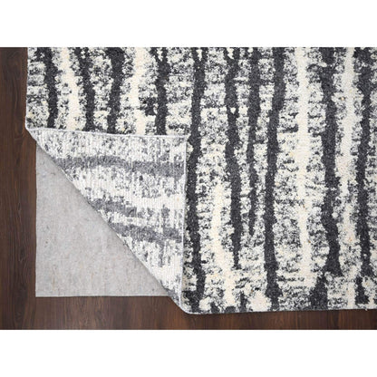 9'1"X11'8" Black And Ivory Modern Design Organic Wool Hand Knotted Rug