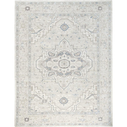 10'X13'7" White Wash Peshawar With Heris Design Hand Knotted Pure Wool Rug