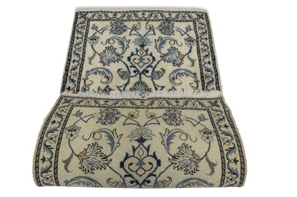 Small Cream Nain Oriental Rug Handmade Plush