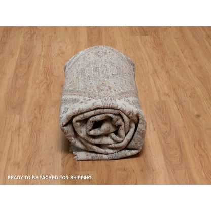 8'X10' Ivory Wool Rug Unique Flower Rosettes Border Design Hand Knotted