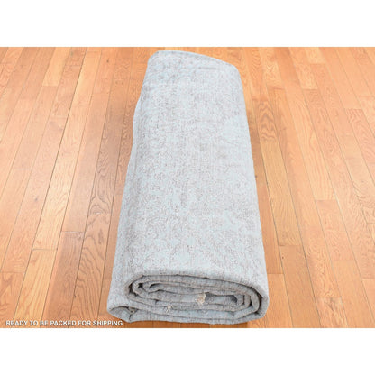 11'8"X11'8" Green Hand Knotted Zoroastrian Design Square Wool, Silk Rug