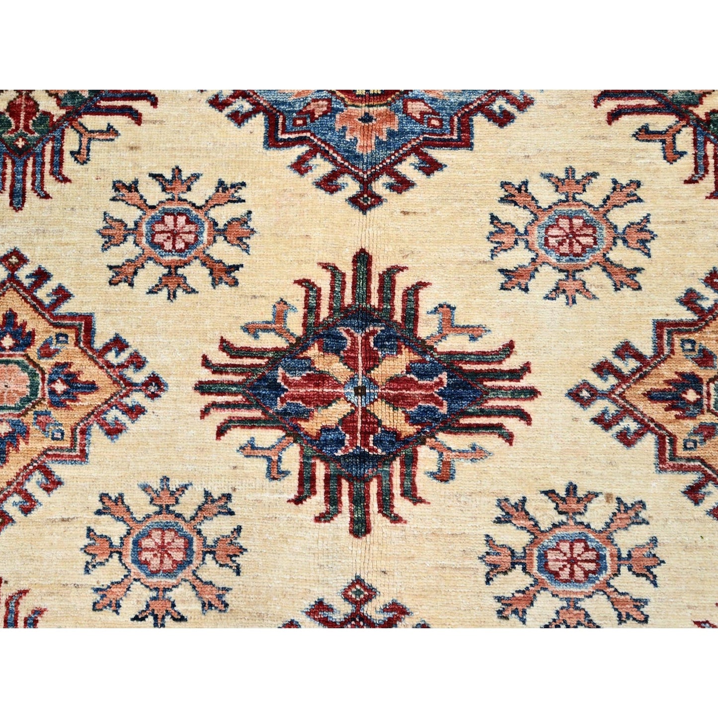 6'X9'3" Heron White Wool Hand Knotted Super Kazak Geometric Oriental Rug