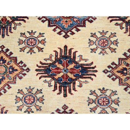 6'X9'3" Heron White Wool Hand Knotted Super Kazak Geometric Oriental Rug