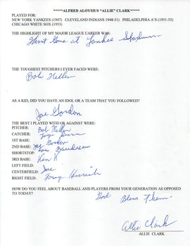 Allie Clark Autographed Hand Filled Out Survey Page (Jsa)