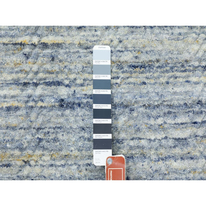 9'X11'10" Blue Hand Loomed Variegated Design Organic Wool Oriental Rug