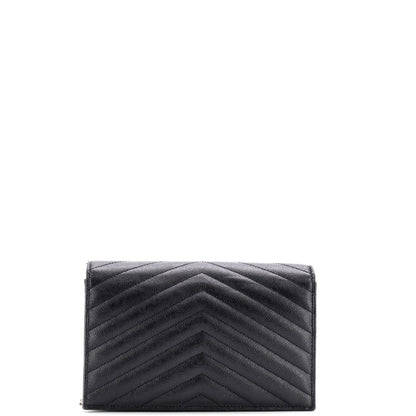 Saint Laurent Classic Monogram Wallet On Chain Matelasse Chevron Leather Small