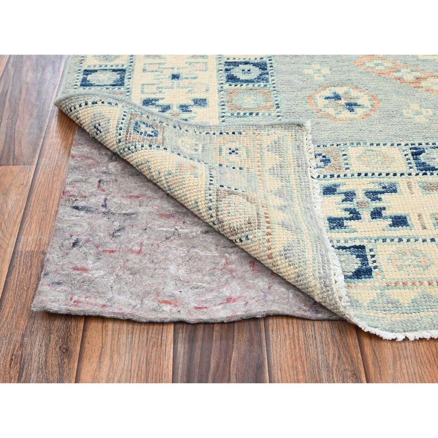 5'X6'9" Blue Wool Rug Anatolian Village Design Turkish Knot Hand Knotted