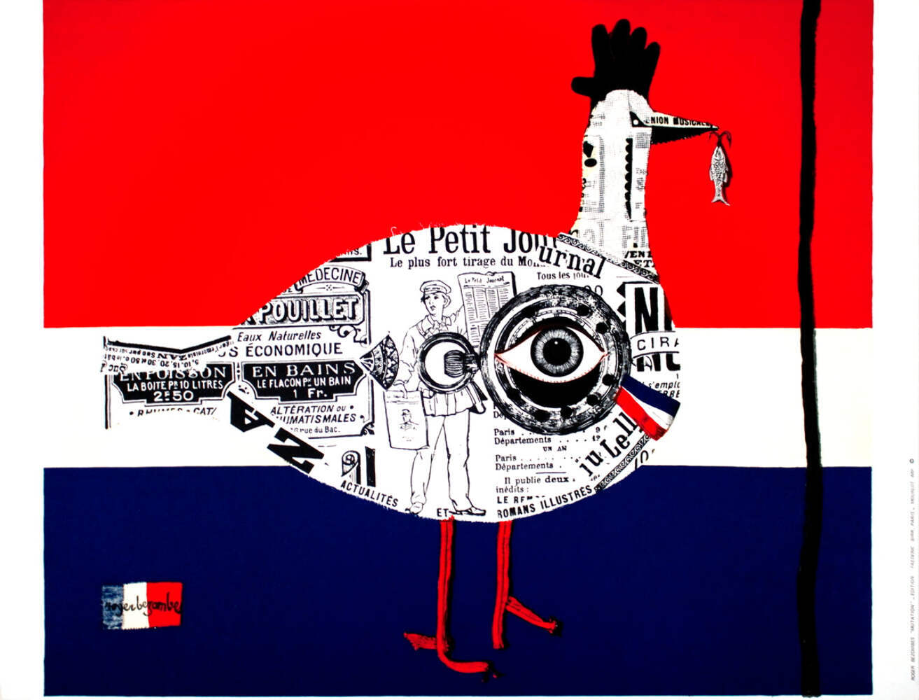 Roger Bezombes Mutation " Lithograph Contemporary Blue, Red, Whit