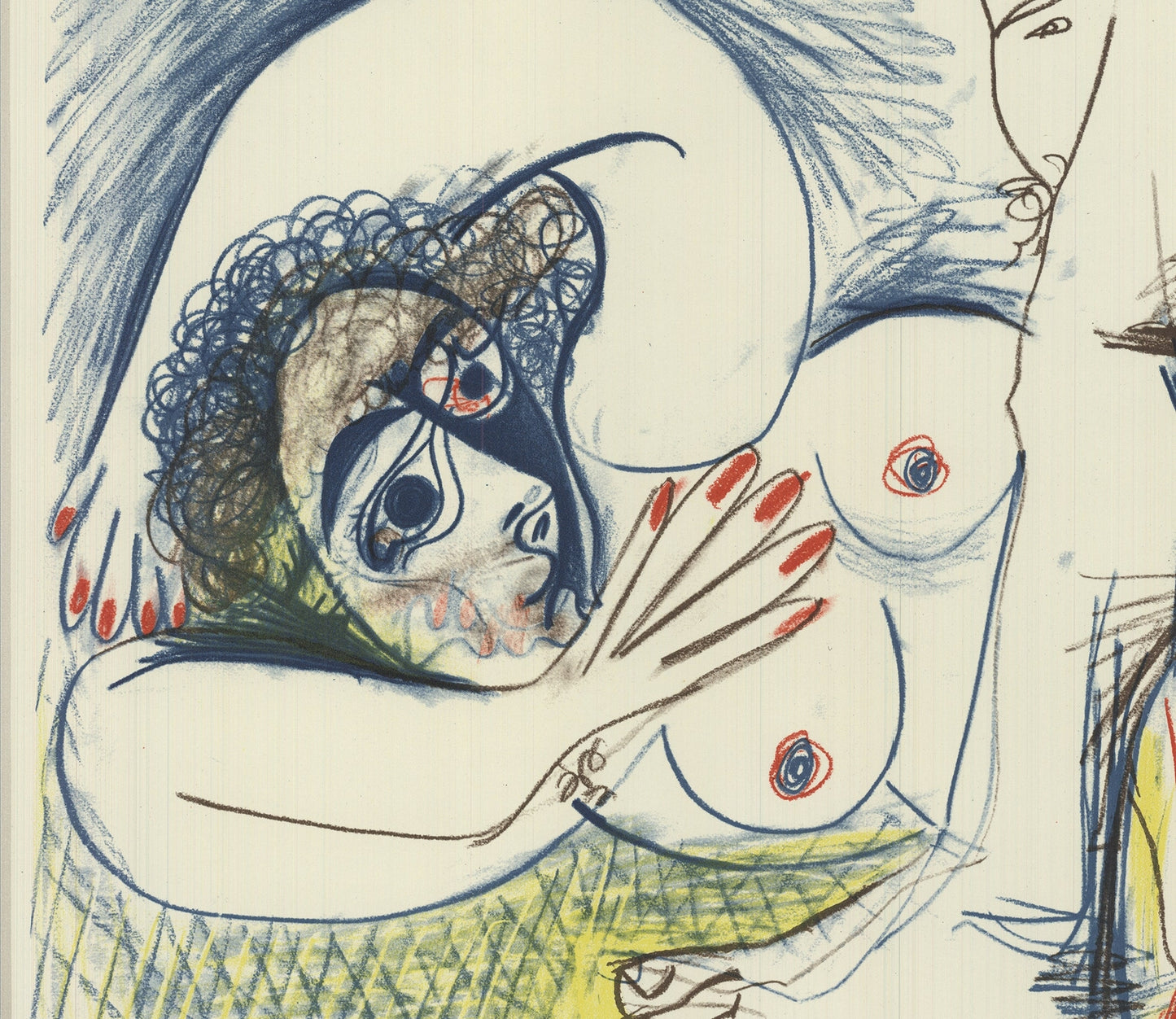 Pablo Picasso The Flutiste " Lithograph Cubism Blue Green Whit