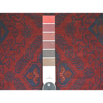 2'7"X9'8" Red Andkhoy Geometric Design Pure Wool Hand Knotted Runner Rug