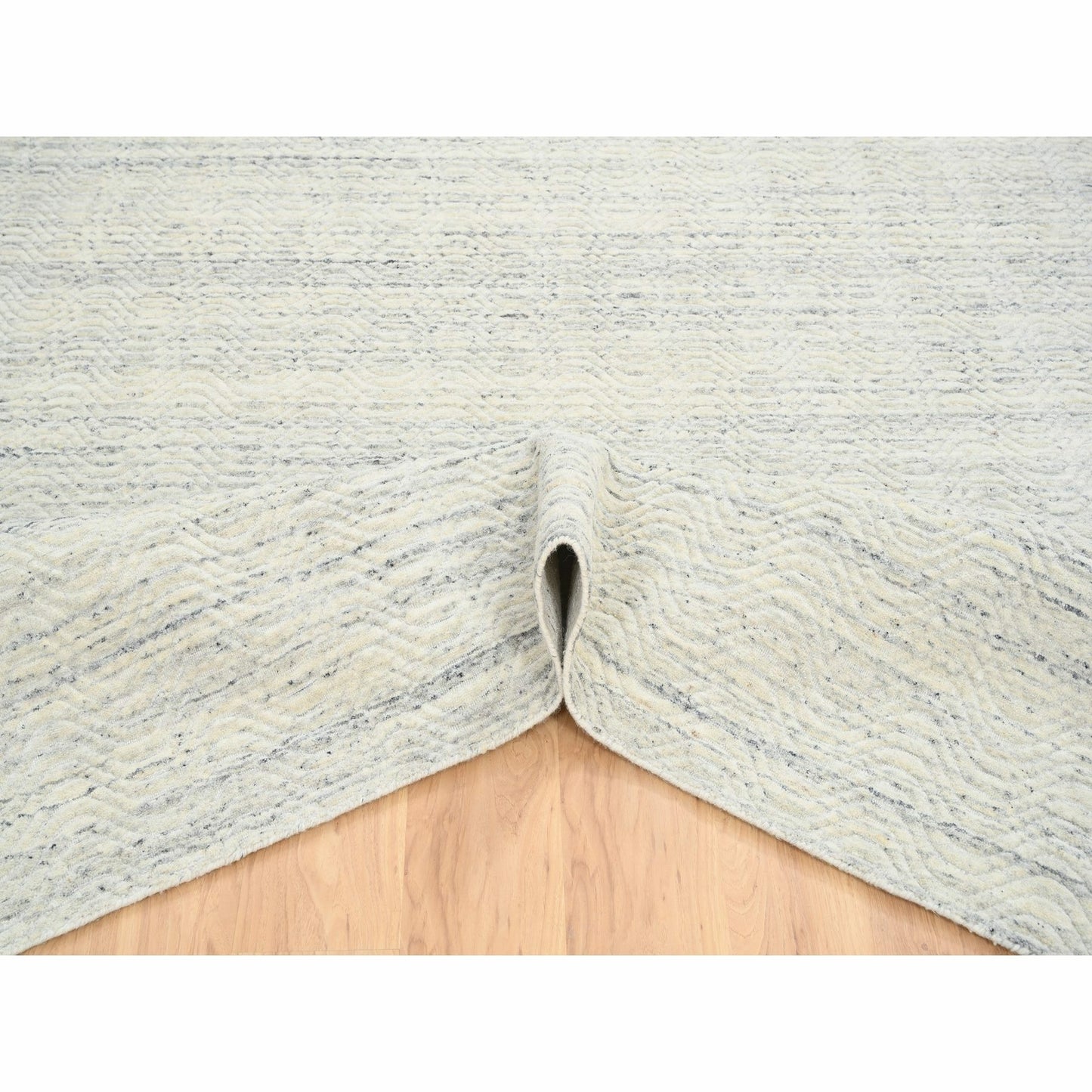 10'1"X10'1" Beige Hand Loomed Modern Design Wool Square Oriental Rug