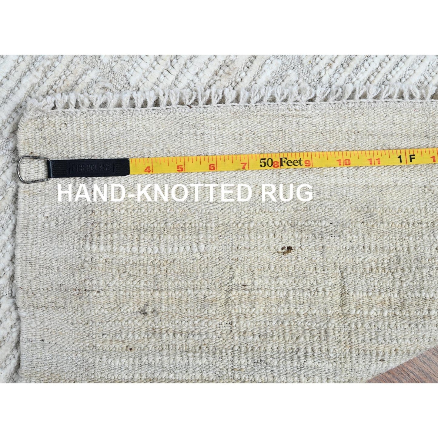 2'4"X3' Ivory Hand Knotted Moroccan Weave With Box Design All Wool Mat Rug