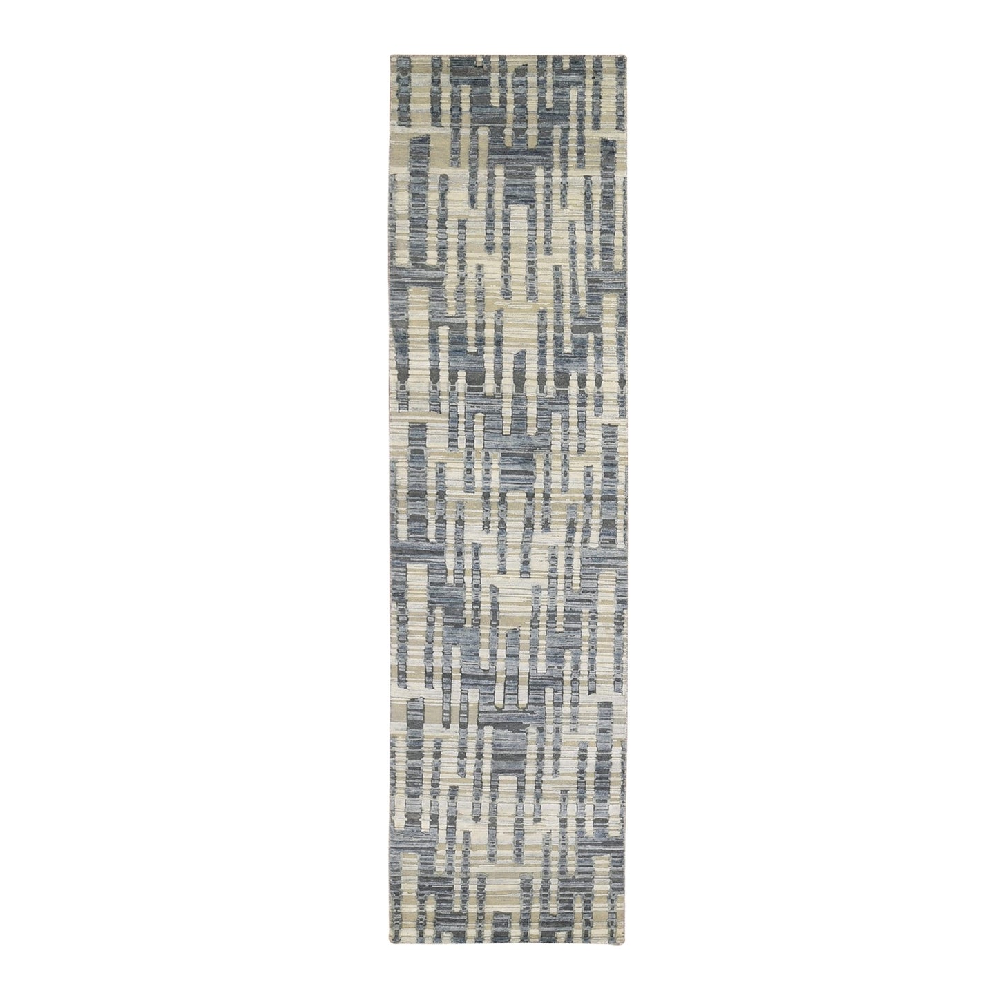 2'6"X10'4" Silk & Wool Wide Runner Zigzag With Graph Design Hand Made Rug