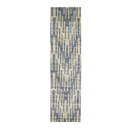 2'6"X10'4" Silk & Wool Wide Runner Zigzag With Graph Design Hand Made Rug