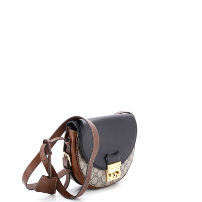 Gucci Padlock Saddle Shoulder Bag Gg Coated Canvas And Leather Small