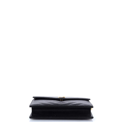 Small Saint Laurent Classic Monogram Wallet on Chain Matelasse Chevron Leather