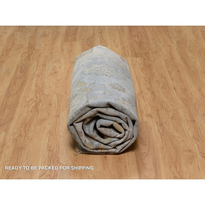 9'2"X12' Ivory Broken Pattern With Oushak Design Hand Knotted Wool Rug