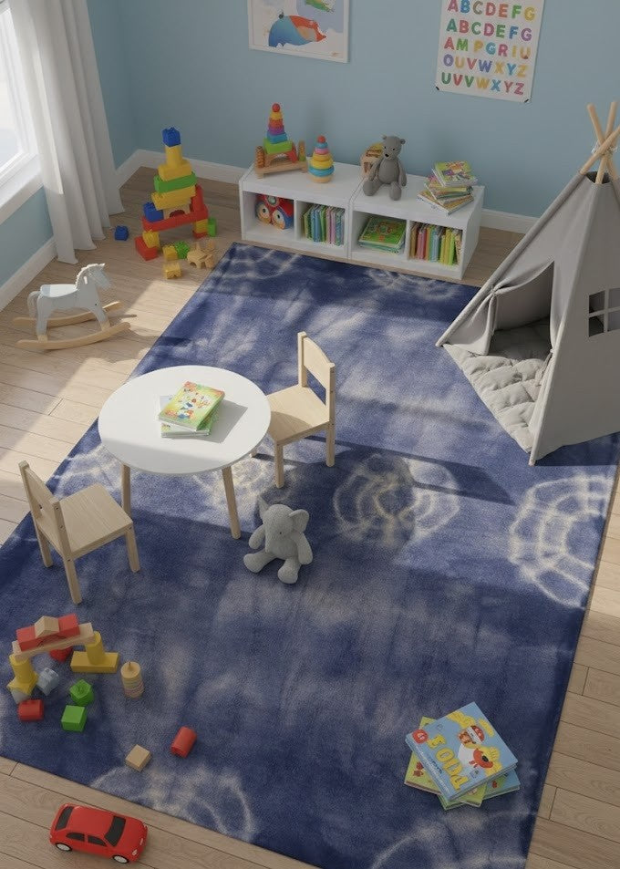 Purple-navy Tie-Dye Design 5X8 Hand-Tufted Modern Rug Contemporary Kids Carpet