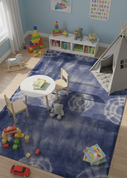 Purple-navy Tie-Dye Design 5X8 Hand-Tufted Modern Rug Contemporary Kids Carpet