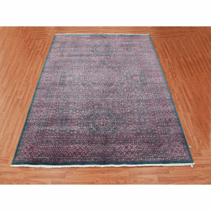 8'X9'9" Dark Green Obscured Mamluk Design Wool And Silk Hand Knotted Rug