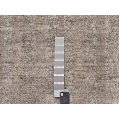 2'7"X8' Brown Hand Loomed Natural Wool Vertical Stripes Design Runner Rug